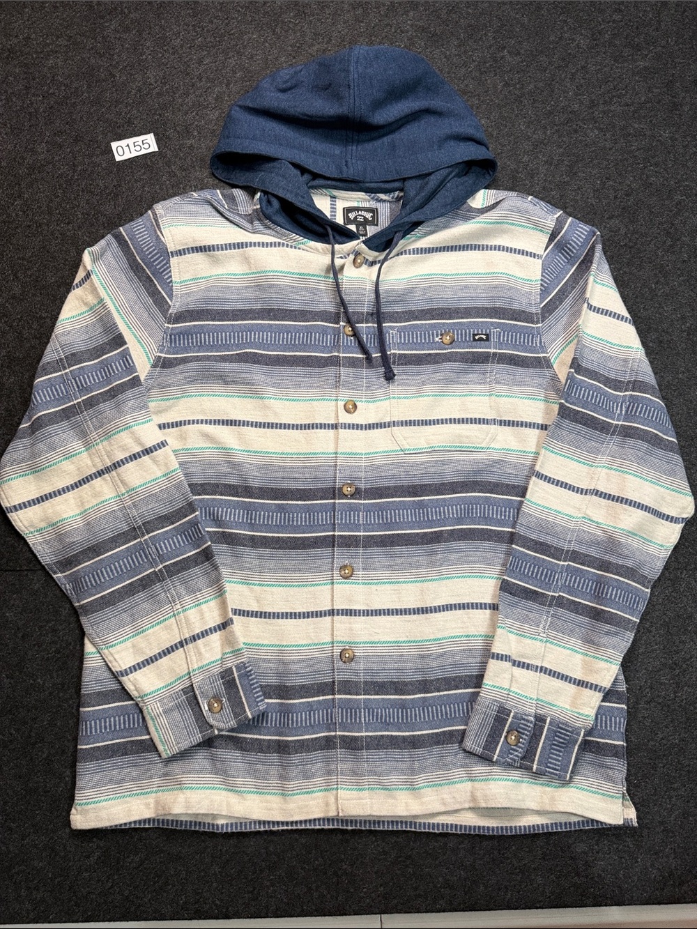 Billabong Blue and Cream Striped Hooded Shirt Jacket